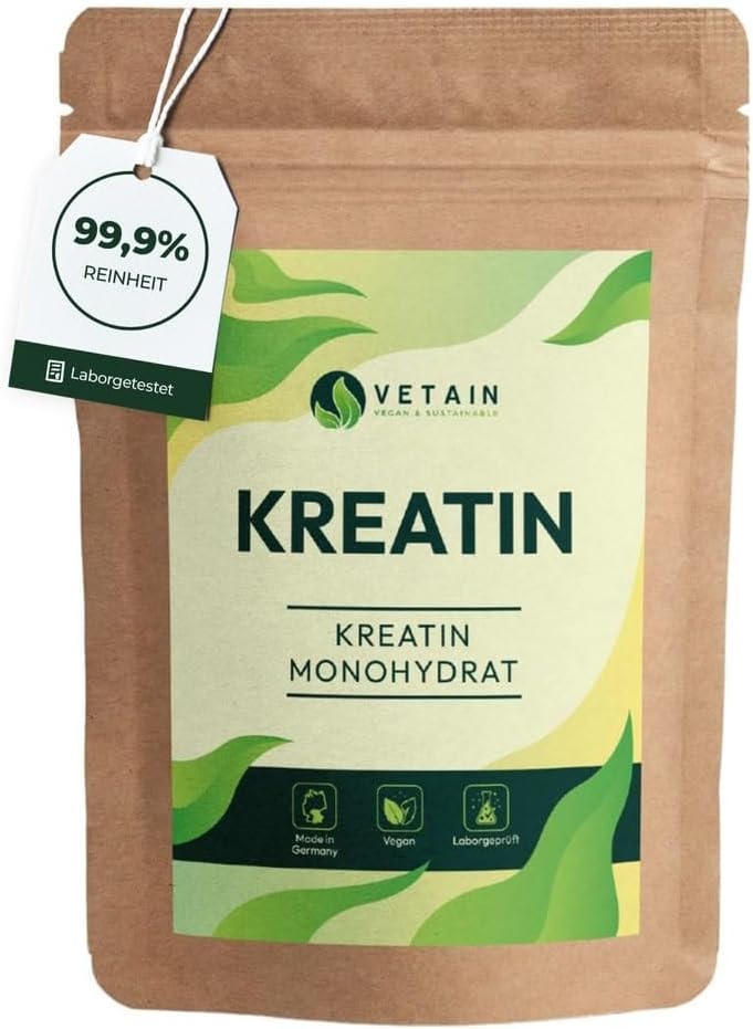 Produktbild von Bewertung Vetain Premium Creatin Monohydrat Pulver 250g Reines ultrafeines Kreatin 100% Vegan Laborgeprüft Ohne Zusätze hochdosiertes Creatine Pulver für mehr Energie