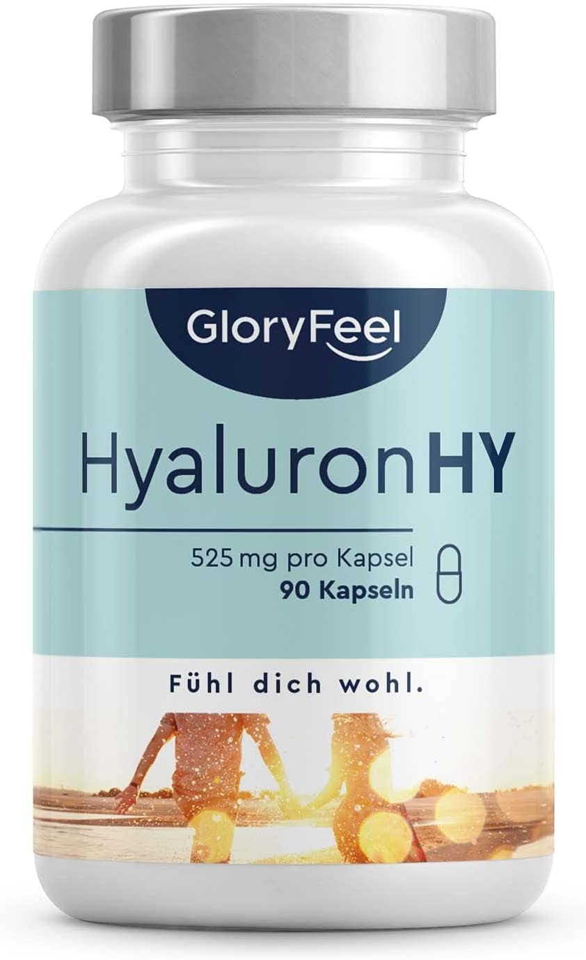 Produktbild von GloryFeel - Hyaluronsäure Kapseln - Hochdosiert mit 525mg - 500-700 kDa - 90 vegane Kapseln - Laborgeprüft, vegan und ohne Zusätze in Deutschland hergestellt