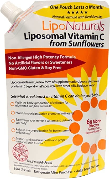 Produktbild von LIPO NATURALS Höchste Potenz Liposomalen Vitamin-C, Soja Frei, Gluten Frei, GVO-frei, Aus Natürlichen Inhaltsstoffen - True Liposomale Verkapselung, Maximale Bioverfügbarkeit (15oz)