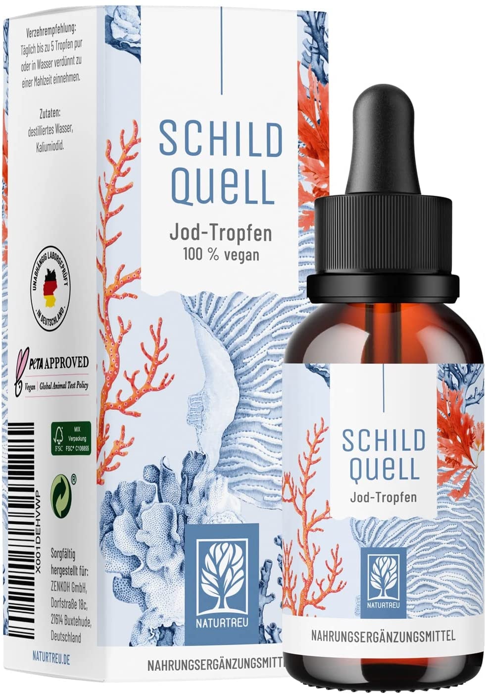 Produktbild von NATURTREU Jod Tropfen hochdosiert 150 µg 50ml 1700 Tropfen alkoholfrei und vegan Jod flüssig aus nur zwei Zutaten: Kaliumiodid und Wasser Schildquell Jod vegan von Naturtreu Jod Lösung