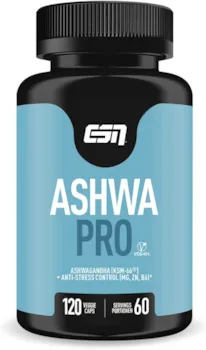Produktbild von Bewertung ESN Ashwa patentierter Ashwagandha Wurzelextrakt KSM-66®, 120 Kapseln, indische Schlafbeere, mit Magnesium, Vitamin B6 & Zink, vegan