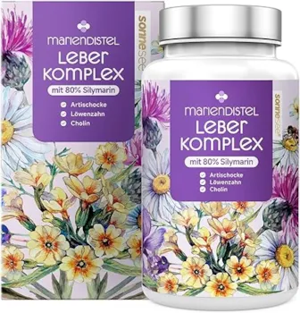 Produktbild von Bewertung sonnesee Mariendistel 8 fach hochdosiert 120 Kapseln 80% Silymarin Leber Komplex Produziert in Deutschland Artischocke Löwenzahn Cholin Curcuma Desmodium Folsäure B12 Vegan