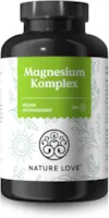 Produktbild von NATURE LOVE Magnesium Komplex 400mg elementares Magnesium je Tagesdosis Magnesiumcitrat, Magnesiumoxid, Magnesiumbisglycinat, Magnesiummalat, Magnesiumscorbat. Vegan und hochdosiert