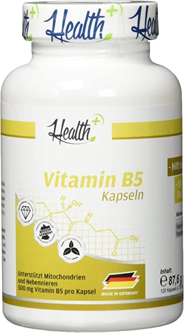 Produktbild von Zec+ Nutrition Health+ Vitamin B5 -120 Vitamin-B Kapseln mit 500 mg reine Pantothensäure pro Kapsel, Made in Germany
