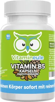 Produktbild von Vitamineule Vitamin B5 Kapseln - 250mg - hochdosiert - pflanzlich - Qualität aus Deutschland - vegan - laborgeprüft - ohne künstliche Zusätze - reine Pantothensäure - natürliches Calciumpantothenat - Vitamineule®