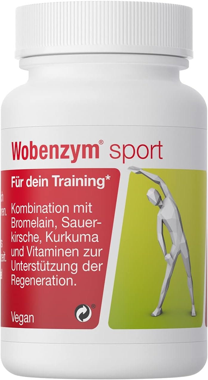Produktbild von Bewertung WOBENZYM sport 30 Kapseln Vitamin und Enzymkombination für die Regeneration im Sport für dein optimales Training mit Bromelain Montmorency Sauerkirsche ohne Zusatzstoffe vegan