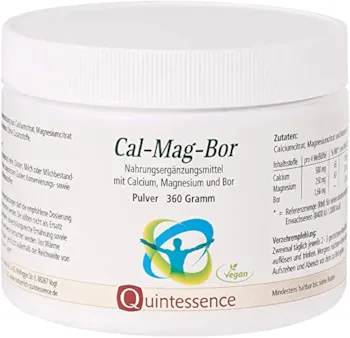 Produktbild von Quintessence Cal-Mag-Bor, 360 g Pulver, Quintessence Ohne Zusatzstoffe Vegan Reine Pulvermischung aus Calciumcitrat, Magnesiumcitrat und Natriumborat (Borax) Hohe Bioverfügbarkeit Laktose-Frei