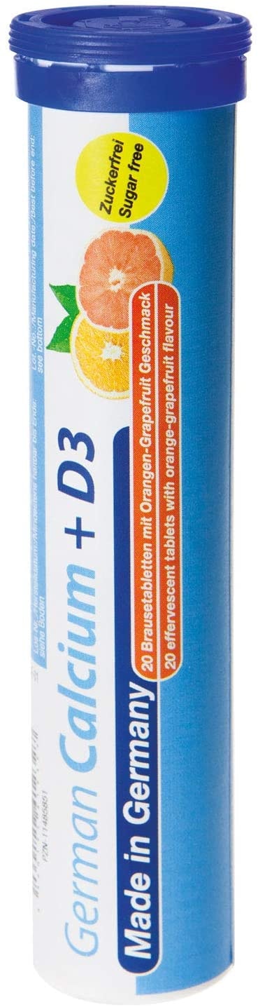 Produktbild von T&D Pharma - Calcium + Vitamin D3 Brausetabletten 2x20 Stk. Orangen-Grapefruit Geschmack - 500 mg Kalzium, 2,5 μg Vitamin D3 - T&D Pharma German Calcium + Vitamin D3 – Made in Germany
