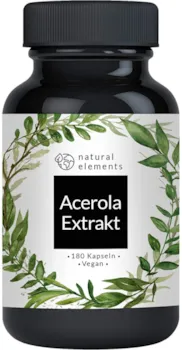 natural elements Acerola Kapseln Natürliches Vitamin C 180 vegane Kapseln für 6 Monate Laborgeprüft ohne unerwünschte Zusätze
