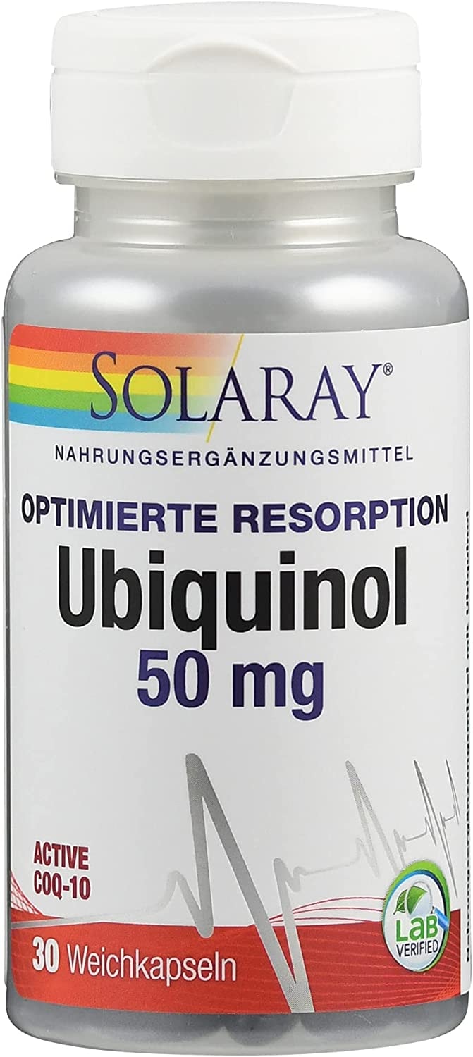 Produktbild von SOLARAY Ubiquinol CoQ10 50 mg 30 Weichkapseln laborgeprüft Nahrungsergänzungsmittel mit Coenzym Q 10 als hochwertiges Ubiquinol für optimale Resorption zur Unterstützung der Mitochondrien