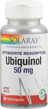 Produktbild von SOLARAY Ubiquinol CoQ10 50 mg 30 Weichkapseln laborgeprüft Nahrungsergänzungsmittel mit Coenzym Q 10 als hochwertiges Ubiquinol für optimale Resorption zur Unterstützung der Mitochondrien