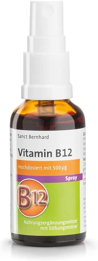 Produktbild von Bewertung Sanct Bernhard Vitamin B12 Spray 500µg pro Tagesdosis Für 240 Tage Vegan Einfache Anwendung Himbeergeschmack 30ml