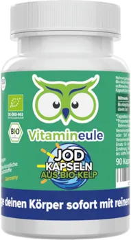 Produktbild von Vitamineule Jod Kapseln aus Bio Kelp hochdosiert mit 400µg natürliches Jod aus Bio Kelp Algen Extrakt - ohne künstliche Zusatzstoffe - Qualität aus Deutschland - vegan -