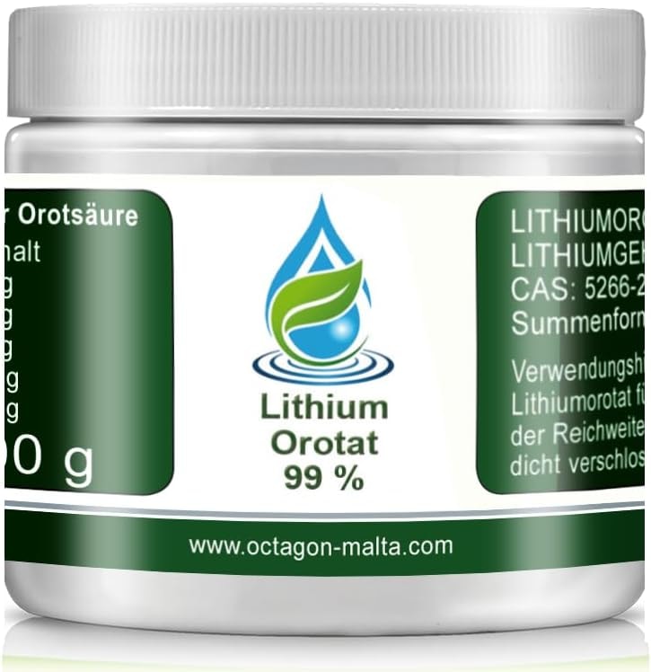 Produktbild von Bewertung Octagon Indiustries Limited Lithium Orotat Pulver 100 g Lithiumorotat Monohydrat hochrein 99% für Forschung und Laborzwecke 4% Lithium elementar feine Körnung