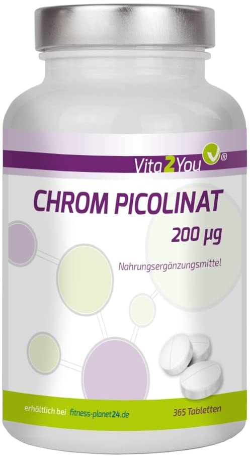 Vita2You Chrom Picolinat 200µg - 365 Tabletten - Hochdosiert - Jahrespackung - Premium Qualität