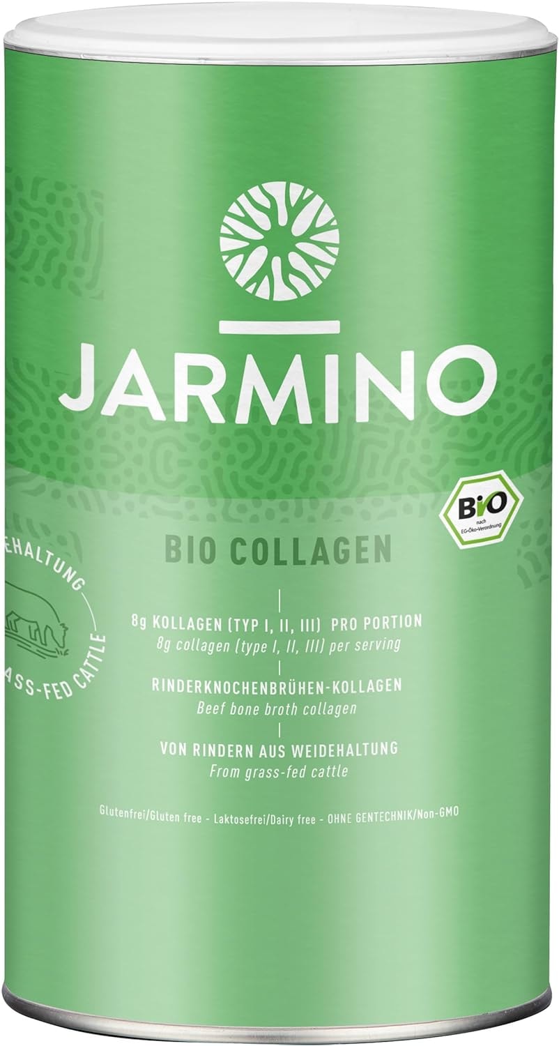 Produktbild von Bewertung JARMINO Kollagen Pulver Bio Qualität Collagen vom Weiderind grasgefüttert 30 Portionen Organic Bone Broth Knochenbrühe Pulver Collagen Peptide und Protein Powder 300g JARMINO