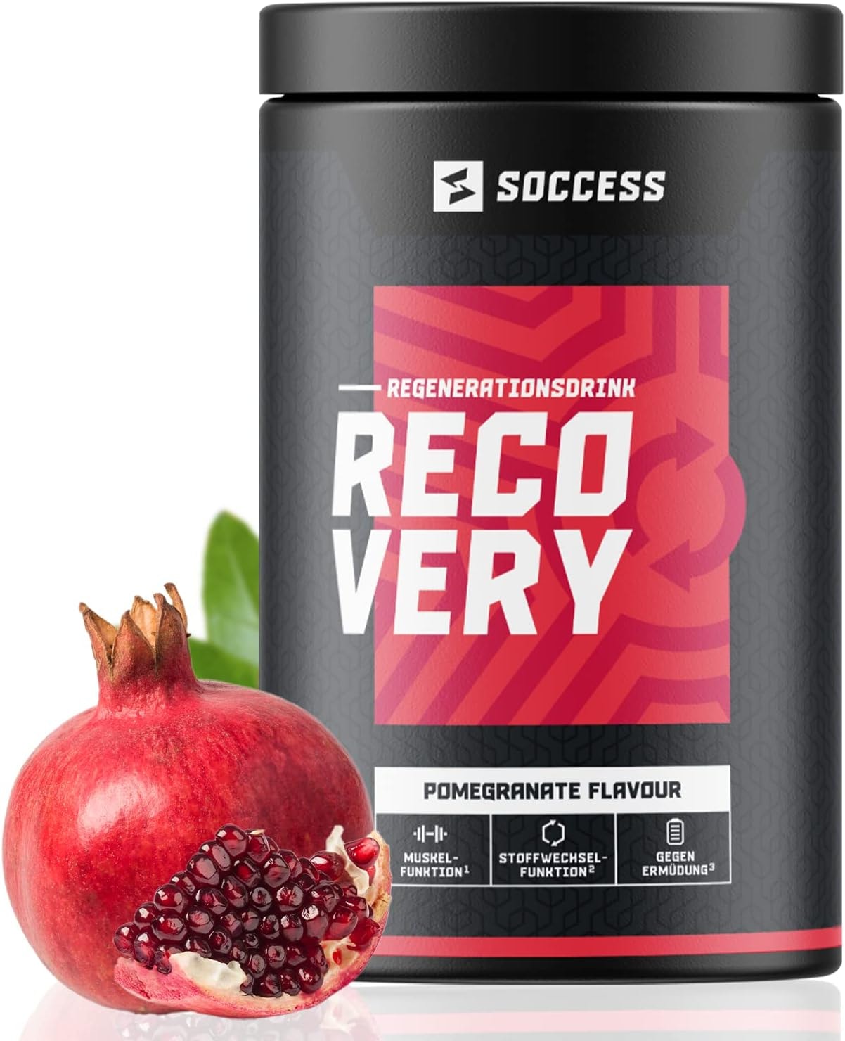 Produktbild von Bewertung SOCCESS RECOVERY Regenerationsgetränk Post Workout Drink Optimal für Sportler und Fitness Sport Drink mit BCAA Glutamin Aminosäuren Elektrolyten Mineralien 20 Portionen Granatapfel