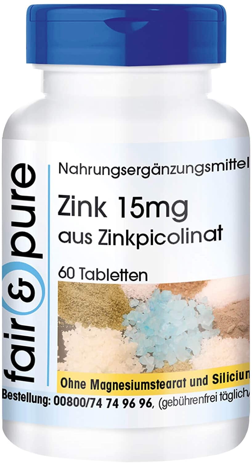 Produktbild von Fair & Pure Zink Kapseln 15mg (Elementargehalt) aus Zinkpicolinat - vegan - ohne Magnesiumstearat - 60 Kapseln - essentielles Spurenelement