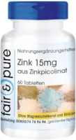 Produktbild von Fair & Pure Zink Kapseln 15mg (Elementargehalt) aus Zinkpicolinat - vegan - ohne Magnesiumstearat - 60 Kapseln - essentielles Spurenelement