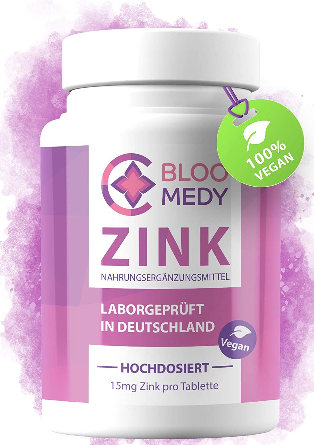 Produktbild von BLOOMEDY Zink hochdosiert – 365 vegane Tabletten – Laborgeprüft in Deutschland – 15mg Zink pro Tablette – Hoch bioverfügbares Zinc – Premium Zink Tabletten Jahresvorrat – Hochdosiertes Zink ohne Zusatzstoffe