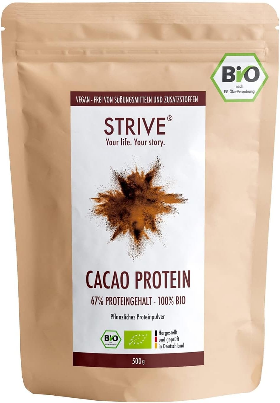 Produktbild von Bewertung Strive CACAO PROTEIN 100% BIO VEGAN Natureiweiß aus Kakao Erbse Reis und Hanf