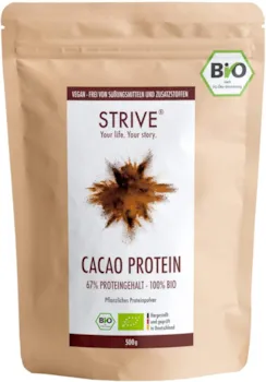 Produktbild von Bewertung Strive CACAO PROTEIN 100% BIO VEGAN Natureiweiß aus Kakao Erbse Reis und Hanf