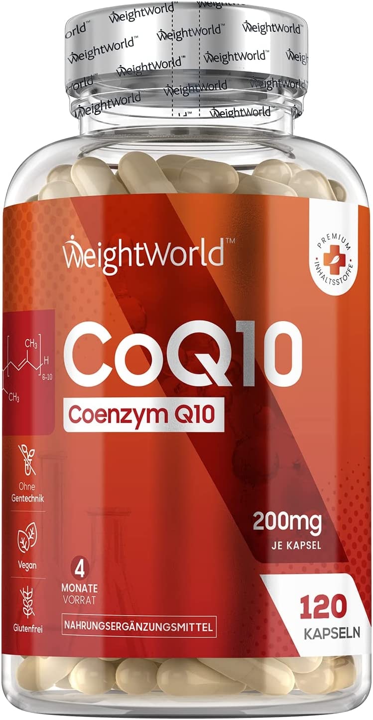 Produktbild von WeightWorld - Coenzym Q10 200mg - Vegan CoQ10 - Hochwertiges Ubiquinon aus Pflanzlicher Fermentation - 120 Kapseln für 4 Monate - Oxidierte Form & hohe Bioverfügbarkeit - Natürlich & Geprüfte Zutaten - WeightWorld