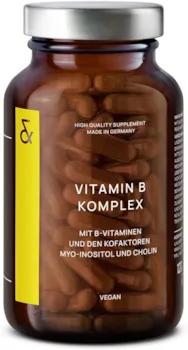 CLAV Vitamin B Komplex Hochdosiert Vegan - alle acht B-Vitamine & Co-Faktoren - 120 Kapseln (4 Monate) - Vit B1, B2, B3, B5, B6, B12 Methylcobalamin, Biotin & Folsäure, Myo-Inositol, Cholin - Bioaktiv