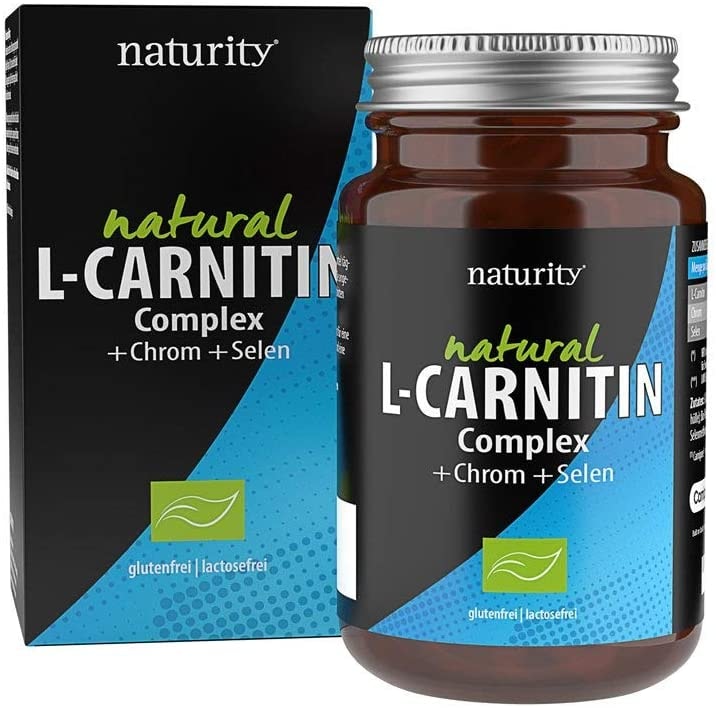 Produktbild von naturity L-CARNITIN Complex, Vitalstoffkomplex mit L-Carnitin plus Chrom und Selen, zur Normalisierung des Blutzuckerspiegels, ideal bei Fitness und Diät (120 Kapseln)
