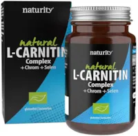 Produktbild von naturity L-CARNITIN Complex, Vitalstoffkomplex mit L-Carnitin plus Chrom und Selen, zur Normalisierung des Blutzuckerspiegels, ideal bei Fitness und Diät (120 Kapseln)