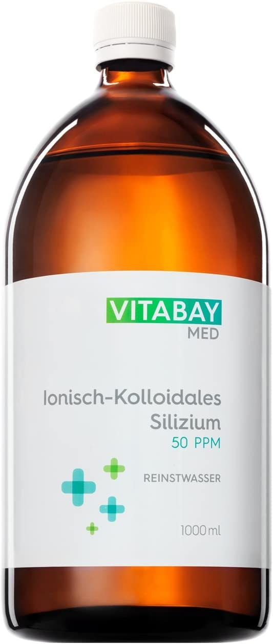 Produktbild von Vitabay Kolloidales Silizium 50 PPM • 1000 ml • Hochdosiert • Reinheitsstufe 99,99% • Braunglasflasche