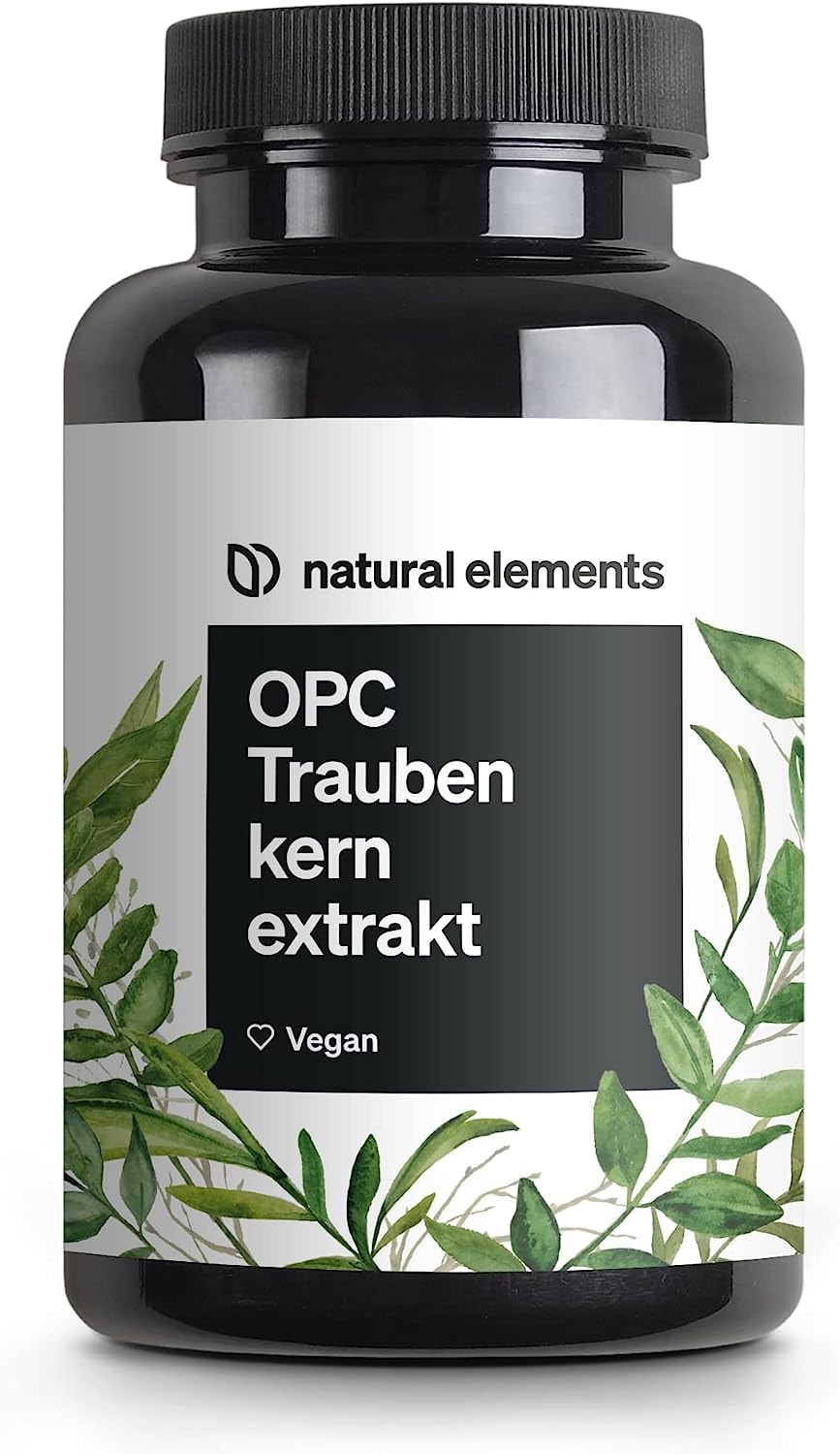 Produktbild von Bewertung natural elements OPC Traubenkernextrakt 240 hochdosierte Kapseln Vorrat für 8 Monate OPC aus französischen Weintrauben vegan hoch bioverfügbar in Deutschland produziert laborgeprüft