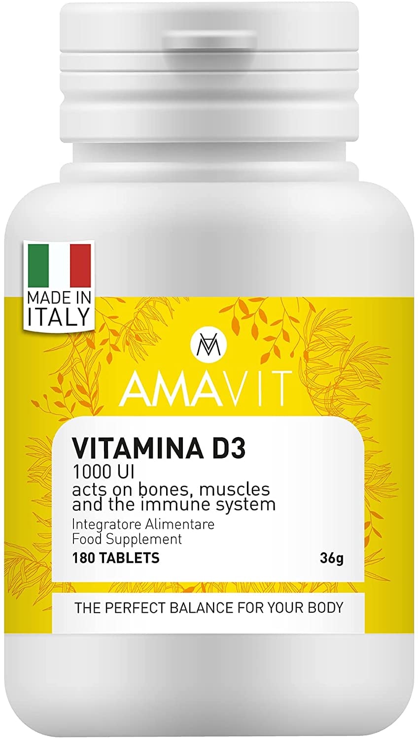 Produktbild von AMAVIT Vitamin D 2000 IE 180 für 2 Tabletten [6 Monate Vorrat] Vitamin D3 Nahrungsergänzungsmittel für das Immunsystem und Gesunde Knochen, Gluten-und LaktoseFrei, 180 Tabletten