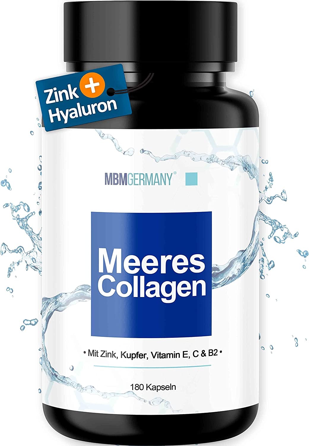 Produktbild von Bewertung MBMGermany® Meeres Kollagen Kapseln [LACHS] + Hyaluronsäure, Zink, Kupfer, Vitamin E, C & B2 + Laborgeprüft bei Dr. Mang - 180 Collagen Kapseln