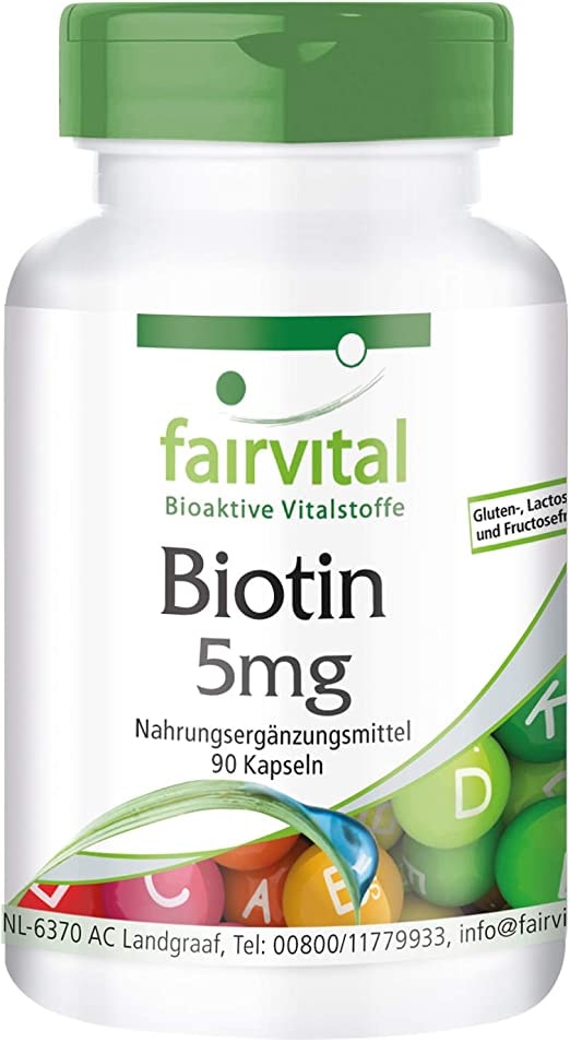 Produktbild von fairvital Biotin 5mg - HOCHDOSIERT - Vitamin B7 - laktosefrei - VEGAN - 90 Kapseln