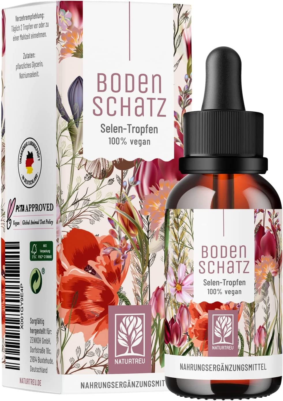 Produktbild von NATURTREU Selen Tropfen hochdosiert 50ml vegan Selen flüssig 200µg Selen pro 2 Tropfen Mit süßem Geschmack Hochdosiertes Natriumselenit 100% natürlich ohne Zusatzstoffe