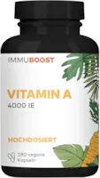 Produktbild von ImmuBoost Vitamin A Kapseln laborgeprüft & ohne starke Überdosierung 1 Tag 1 Kapsel mit 125% Tagesbedarf 180 Kapseln à 1.200 μg für 6 Monate | Vegan, ohne künstliche Zusätze & aus DE