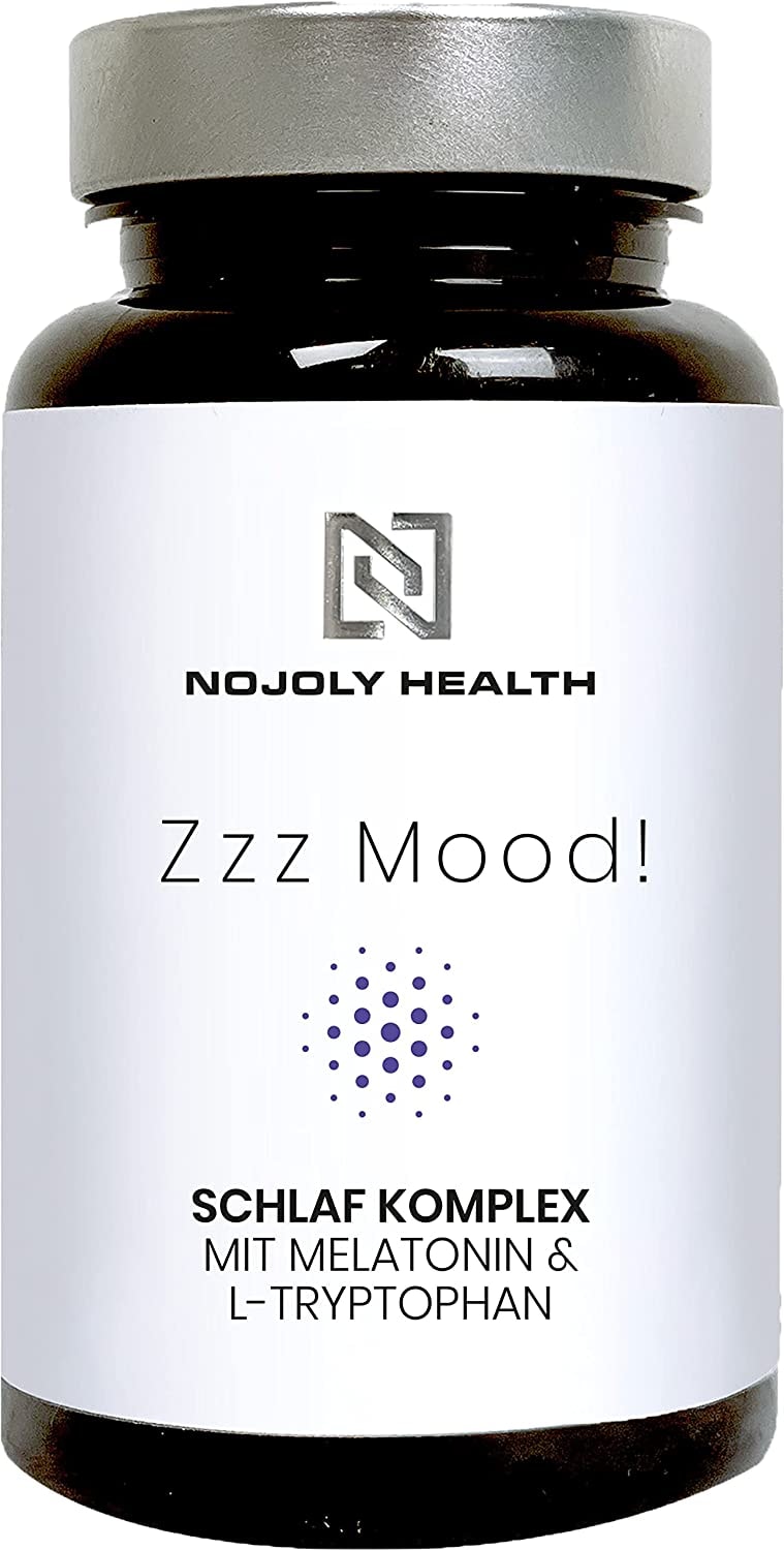 Produktbild von Bewertung NOJOLY HEALTH Zzz Mood® natürlicher Schlaf Komplex mit 1mg Melatonin, L-Tryptophan, Passionsblume, Ashwagandha & bewährten Pflanzenstoffen hochdosiert B5 für geistige Leistung & Energiestoffwechsel 60St - JetLeg