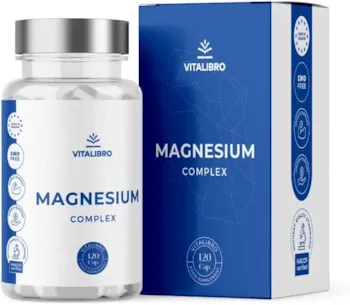 Produktbild von Bewertung VITALIBRO Magnesium Komplex 460mg Premium Magnesium aus 5 hochwertigen Verbindungen je Tagesdosis! Magnesiumcitrat Magnesiumoxid Magnesiumbisglycinat Magnesiummalat Magnesiumscorbat. Vegan und hochdosiert