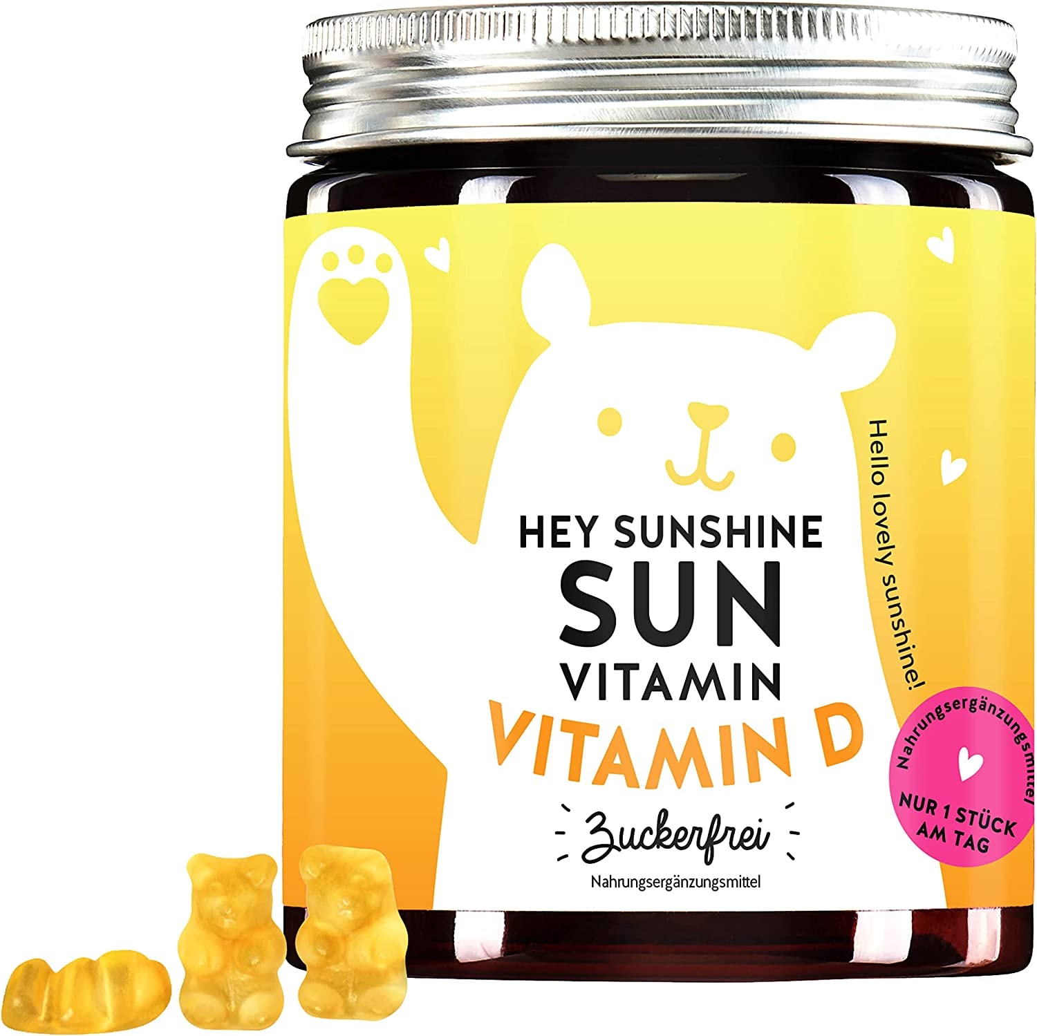 Produktbild von Bears with Benefits - Vitamin D3 für Knochen und Immunsystem - als Alternative zu Tabletten und Tropfen - Vitamin D hochdosiert - zuckerfreie Gummibärchen - 60St für 2 Monate - Hey Sunshine Sun Vitamin Bears with Benefits