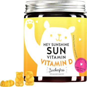 Produktbild von Bears with Benefits - Vitamin D3 für Knochen und Immunsystem - als Alternative zu Tabletten und Tropfen - Vitamin D hochdosiert - zuckerfreie Gummibärchen - 60St für 2 Monate - Hey Sunshine Sun Vitamin Bears with Benefits