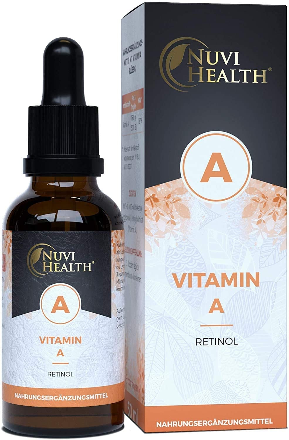 Nuvi Health Vitamin A Retinylpalmitat Tropfen-50ml-1700 Tropfen - Extra hochdoisert: 5000 I.E (1500 µg) pro Tag - Echtes Vitamin A - Laborgeprüft - Vegan - Ohne Alkohol