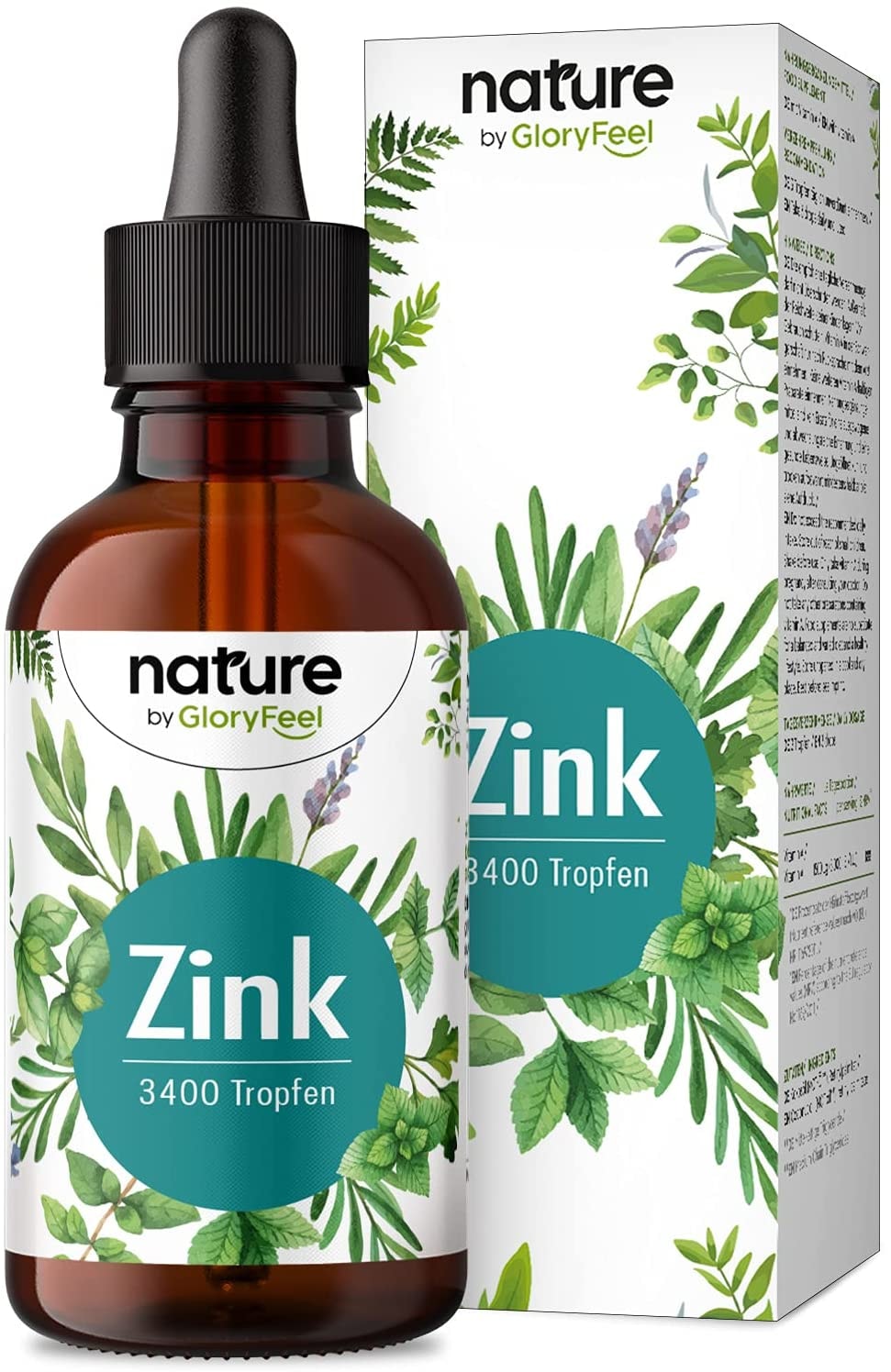 GloryFeel Zink Tropfen 100ml 3400 Tropfen Premium: Zink-Sulfat Flüssig (Ionisches Zink) - Ohne Alkohol & Vegan - Laborgeprüfte Markenqualität deutscher Herstellung