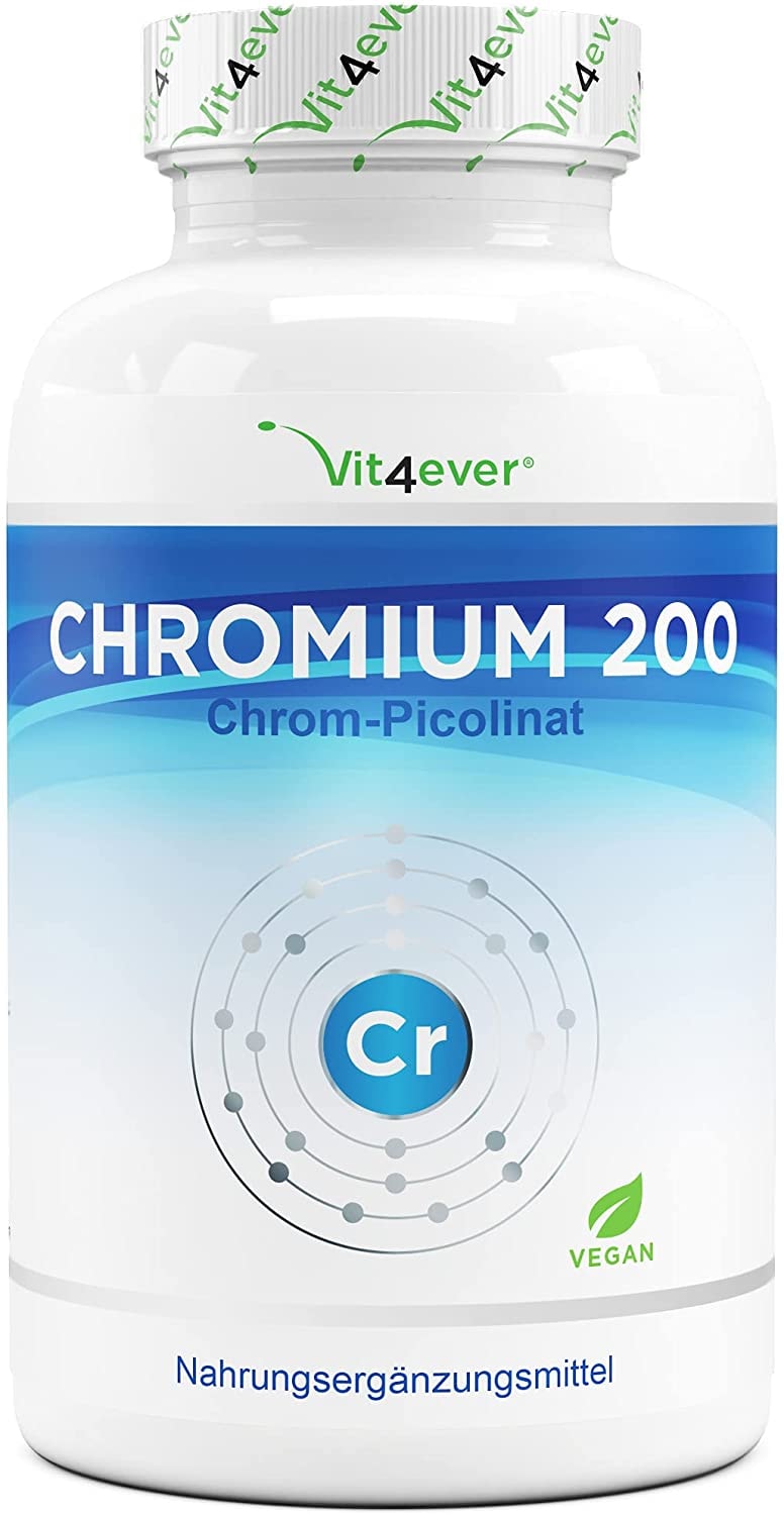 Produktbild von Vit4ever Chromium Picolinate - 200 mcg reines Chrom je Tablette - 365 Tabletten im Jahresvorrat - Laborgeprüft (Wirkstoffgehalt & Reinheit) - Ohne unerwünschte Zusätze - Hochdosiert - Vegan