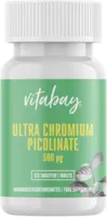Produktbild von Vitabay Ultra Chromium Picolinate 500 mcg Chrom • 120 vegane Tabletten • Essentielles Spurenelement • Hochdosiert • Bioverfügbar • Vorteilspackung • Made in Germany