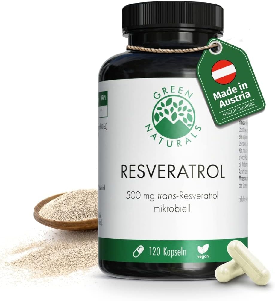 Produktbild von Bewertung GREEN NATURALS Resveratrol aus Hefe 120 Kapseln à 500mg hochdosiert vegan ohne Zusätze Green Naturals®