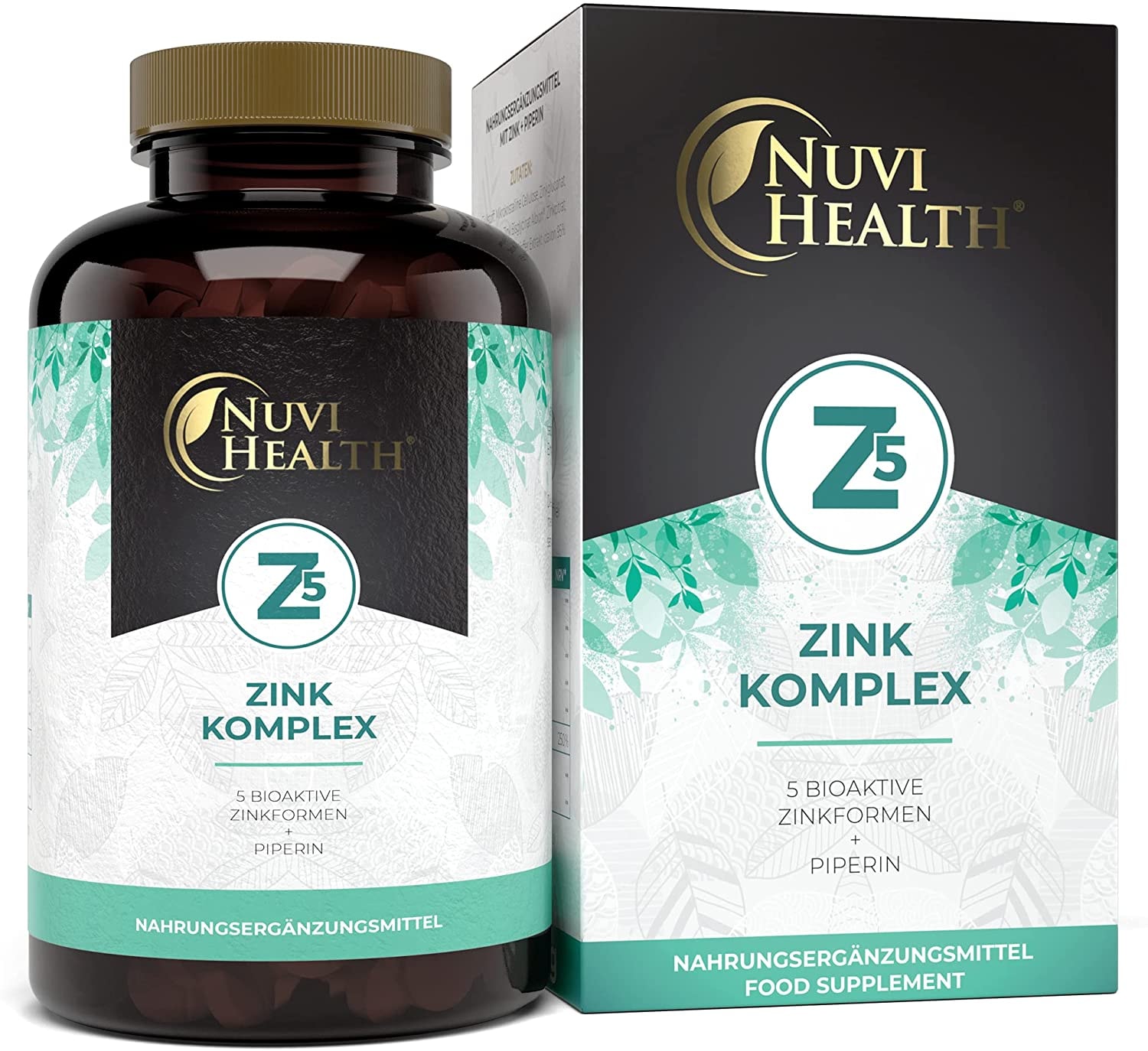 Produktbild von Nuvi Health Zink 5-Fach Komplex mit 25mg - 365 Tabletten - Premium: Zink-Bisglycinat (Zink-Chelat) von Albion®, Zink-Gluconat, Zink-Ascorbat, Zinkcitrat, Zinksulfat - Laborgeprüft - Hochdosiert