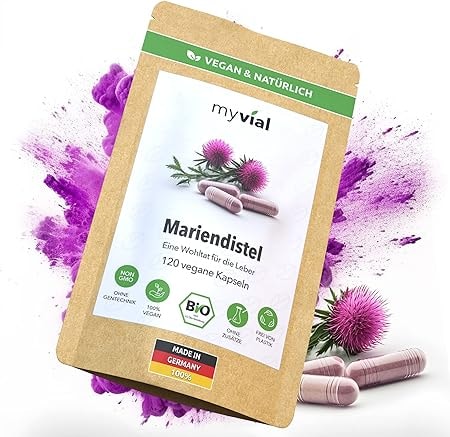 Produktbild von Bewertung myvial BIO Leber Mariendistel Artischocke Löwenzahn Komplex 120 Kapseln hochdosiert 800mg Tagesdosis natürlich Leber entgiften Leber Kur 100% Vegan plastikfrei und produziert in Deutschland