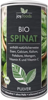 Produktbild von Bewertung joy.foods Bio Spinat Pulver mit Eisen, Calcium, Kalium, Folsäure, Mangan, Vitamin K und C, laborgeprüfte Qualität aus Deutschland, 210 g