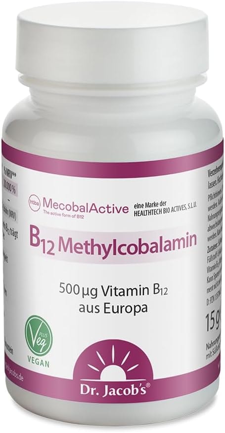 Produktbild von Bewertung Dr. Jacobs B12 Methylcobalamin das reinste Vitamin B12 für Energie Nerven und weniger Müdigkeit 500 μg Vitamin B12 pro Tablette hochdosiert 60 Lutschtabletten vegan
